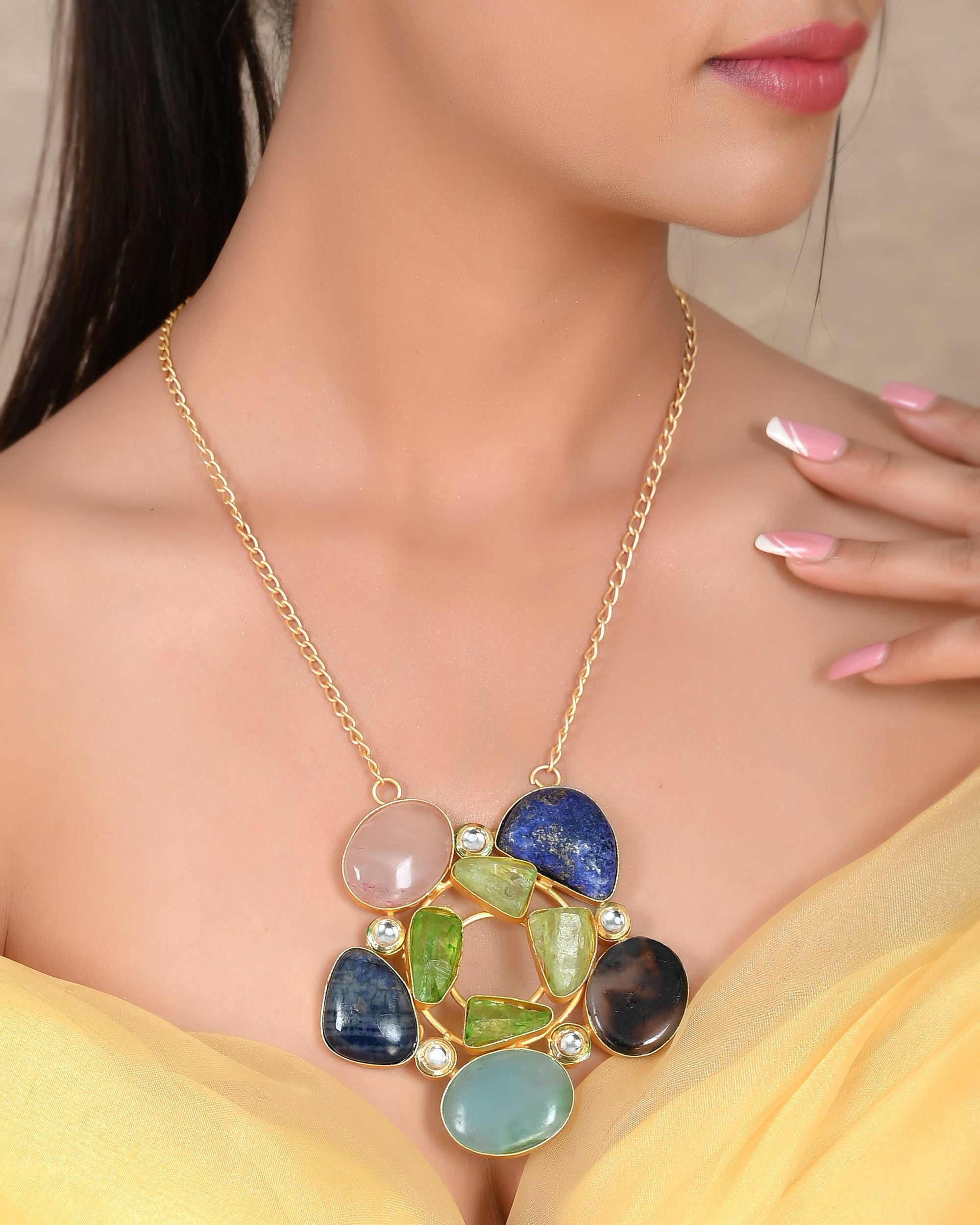 Luzia Cushion Oval Necklace in Multi-Gemstone (14k Gold) – Larkspur & Hawk
